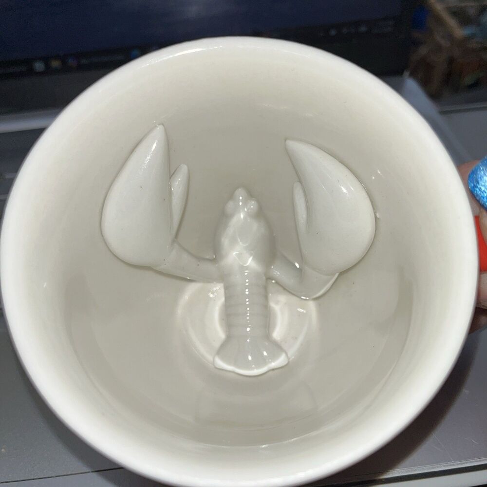 Creature Cups Hidden 3D Lobster Inside Mug Red White Nautical Beach Ocean